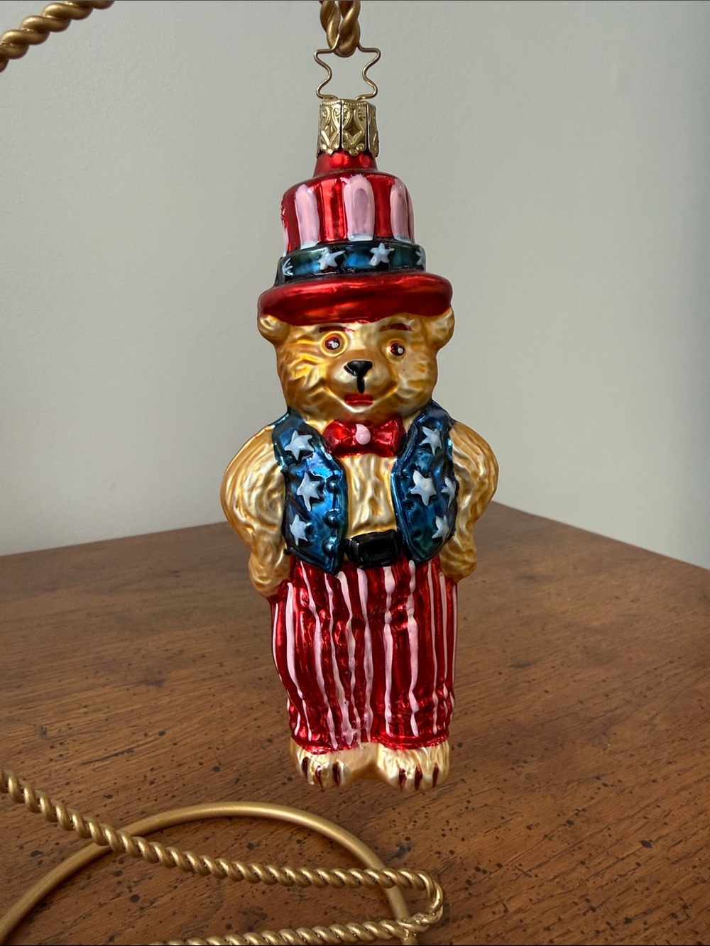 6” Old World Christmas Patriotic Bear Ornament Glass July 4th IN BOX